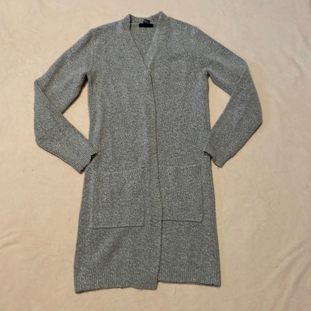 Grey Longline Open-Front Forever 21 Cardigan, Size S